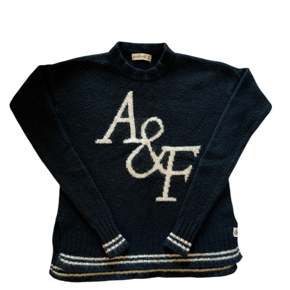 Abercrombie & Fitch Navy Logo Sweater XS – Classic A&F Preppy Knit Pullover - Picture 2 of 6
